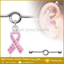 Bijou en acier chirurgical ouvert ruban rose charme Dangle Barbell industriel